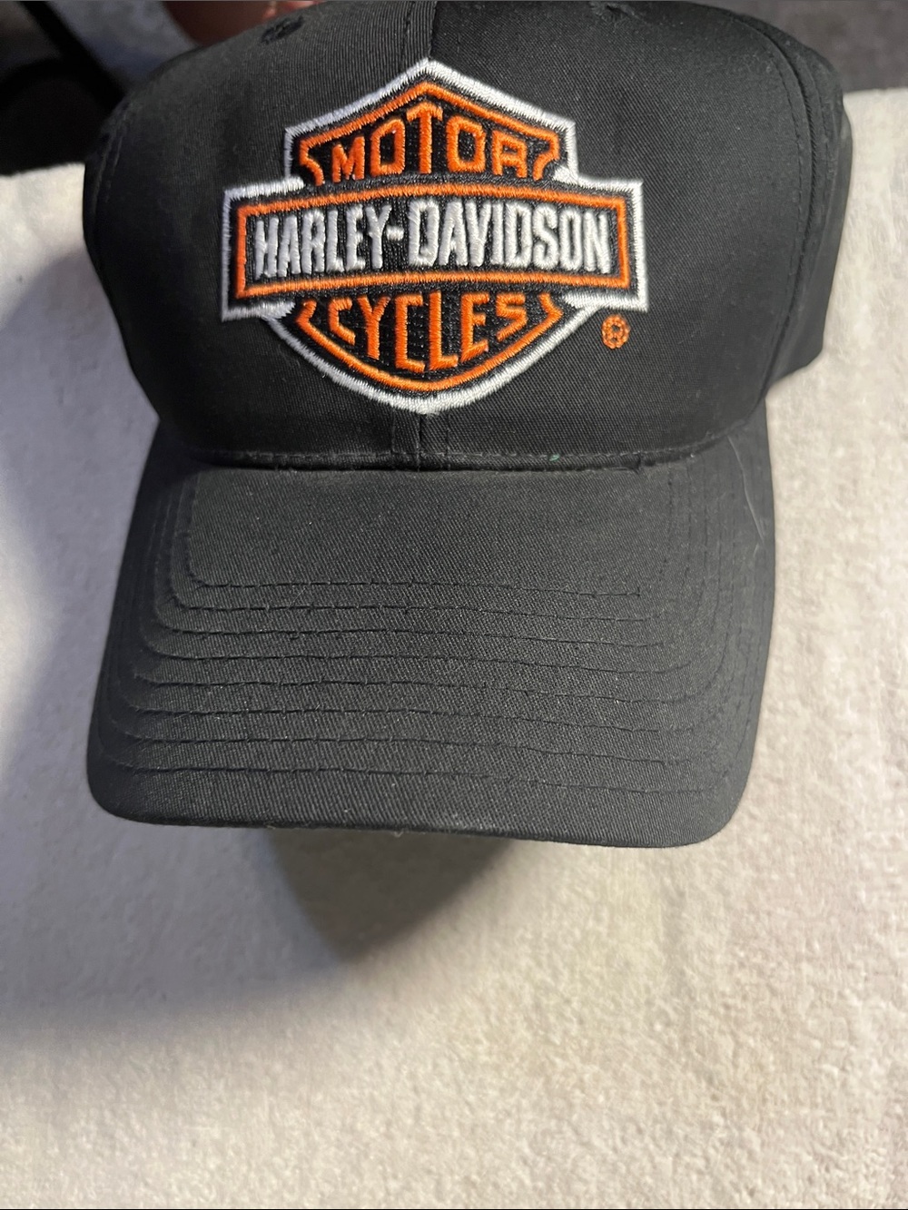NWOT Harley-Davidson Black Cap with Orange & White Shield Logo